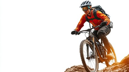 Obraz premium Mountain Biker Descending a Rocky Trail