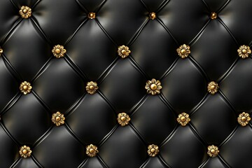 Fototapeta premium Black leather background with golden decoration, luxurious