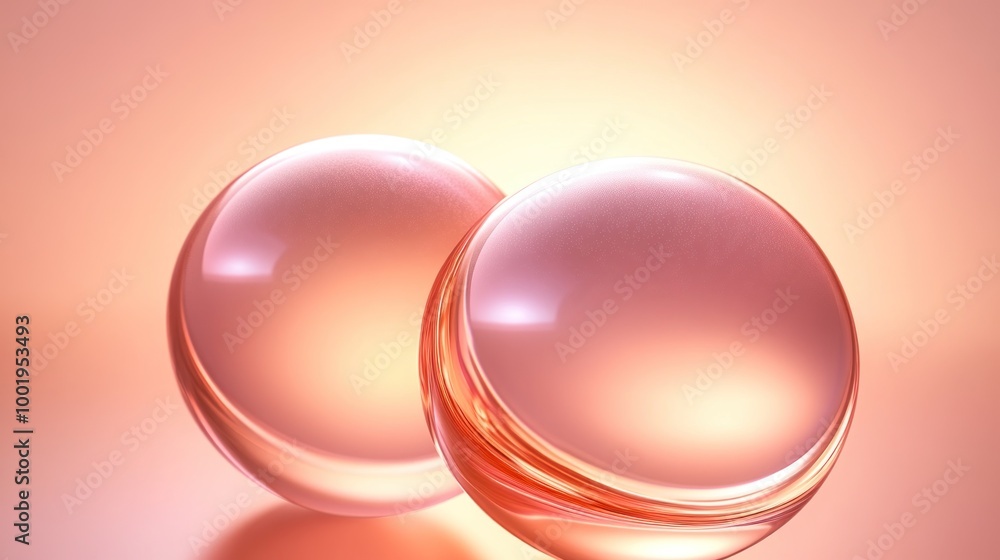 Poster Two glossy spheres with a soft pink hue, creating a serene and modern aesthetic.