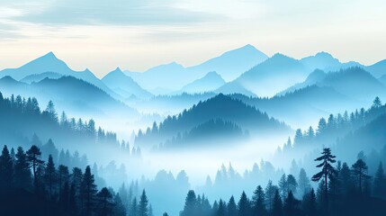 Obraz premium Misty Mountain Range with Silhouetted Trees