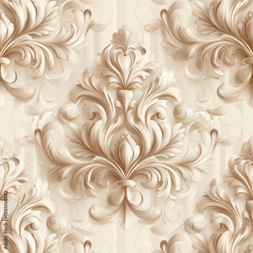 Wall mural a seamless pattern of beige damask with brown highlights, elegant and sophisticated,