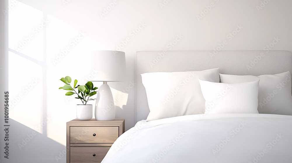 Poster minimalist bedroom with built-in storage - organized and serene space in neutral tones for a calming