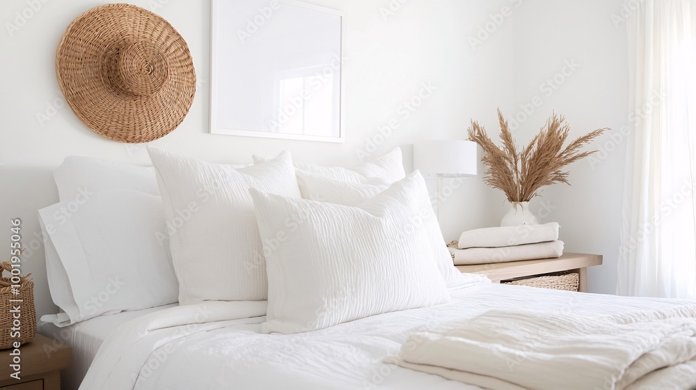 Poster serene minimalist bedroom design - organized space with neutral tones and clutter-free built-in stor