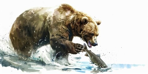 Obraz premium Grizzly Bear Catching Salmon