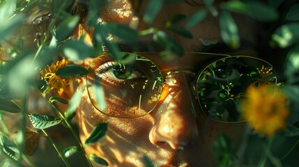 Close Up Portrait of a Woman with Green Eyes and Flowers
