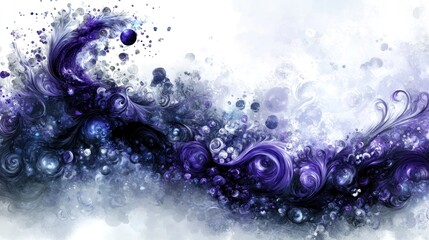 A vibrant abstract design featuring swirling patterns in shades of purple and blue.