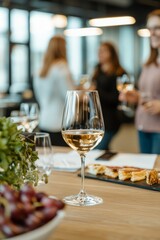 An office happy hour featuring a wine tasting event, with employees sampling different wines and sharing opinions, Generative AI 