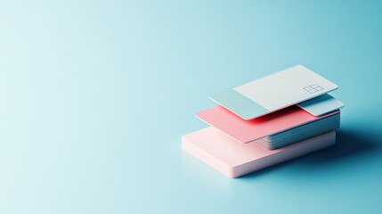 A stack of colorful cards on a soft blue background, showcasing design and organization.