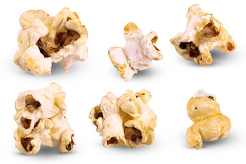 Collection Caramel Popcorn isolated on white background.