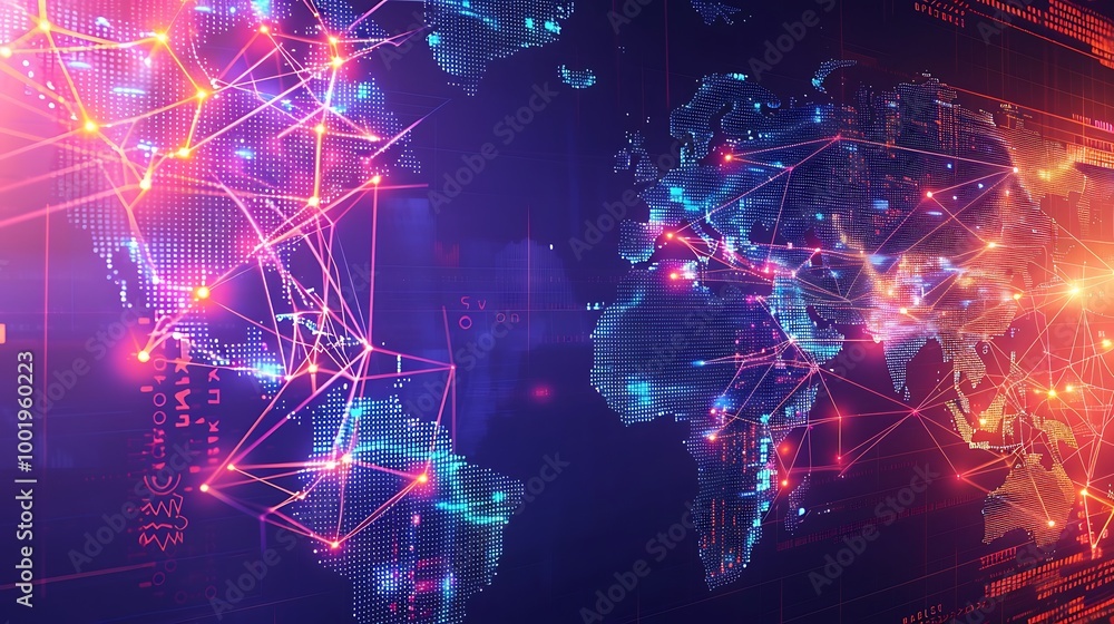 Aufkleber abstract world map with glowing connections.