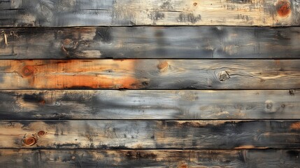 A wooden surface with a lot of burn marks and scratches. The wood appears to be old and weathered, giving the impression of a rustic or antique feel