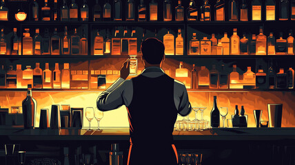 Celebrating National Bartender Day with a skilled bartender at a vibrant bar in the evening