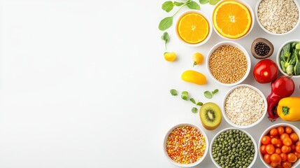 A colorful arrangement of fruits, vegetables, and grains promotes a fresh vegan lifestyle