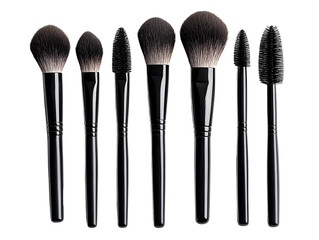 Set of professional makeup brushes on a white background for beauty and cosmetic applications.
