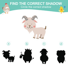 Matching shadow game for children. Find the correct shadow. Circle the correct shadow. Worksheet for kid. Printable activity page for kids. Learning Game. 