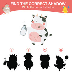 Obraz premium Matching shadow game for children. Find the correct shadow. Circle the correct shadow. Worksheet for kid. Printable activity page for kids. Learning Game. 