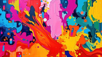 A modern corporate roll-up banner features an abstract, colorful design theme comprising geometric shapes,