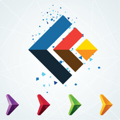 Abstract triangular arrow logo or sign or symbol. Vector illustration Colorful squared logo