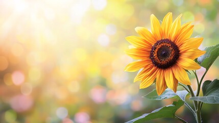 Obraz premium Vibrant sunflower basking in sunlight, symbolizing warmth and cheerfulness in nature's beauty.
