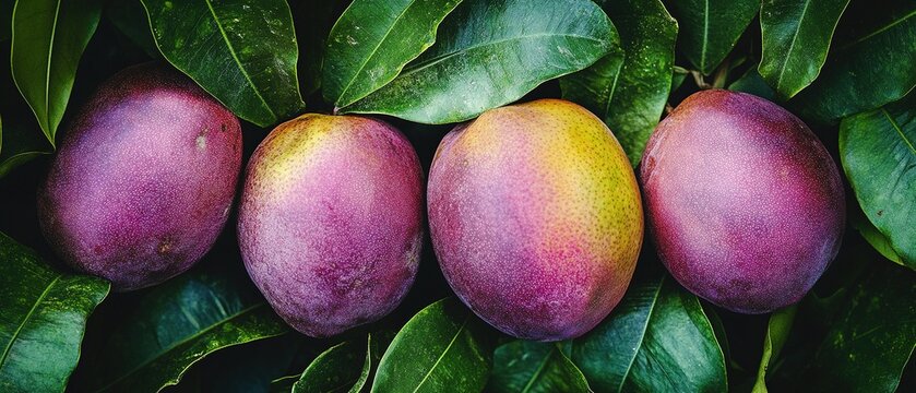 Close-up of Ripe Mangis Fruits on Display, Highlighting Their Vibrant Color and Texture Details