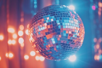 Obraz premium Colorful and Reflective Disco Ball Wallpaper for Vibrant Party Atmosphere and Celebratory Decor
