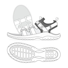 Men trekking sandals vector design mockup template