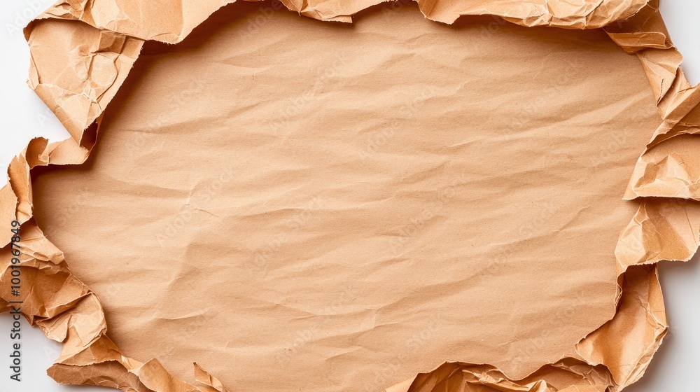 Poster brown crumpled paper frame background texture design element