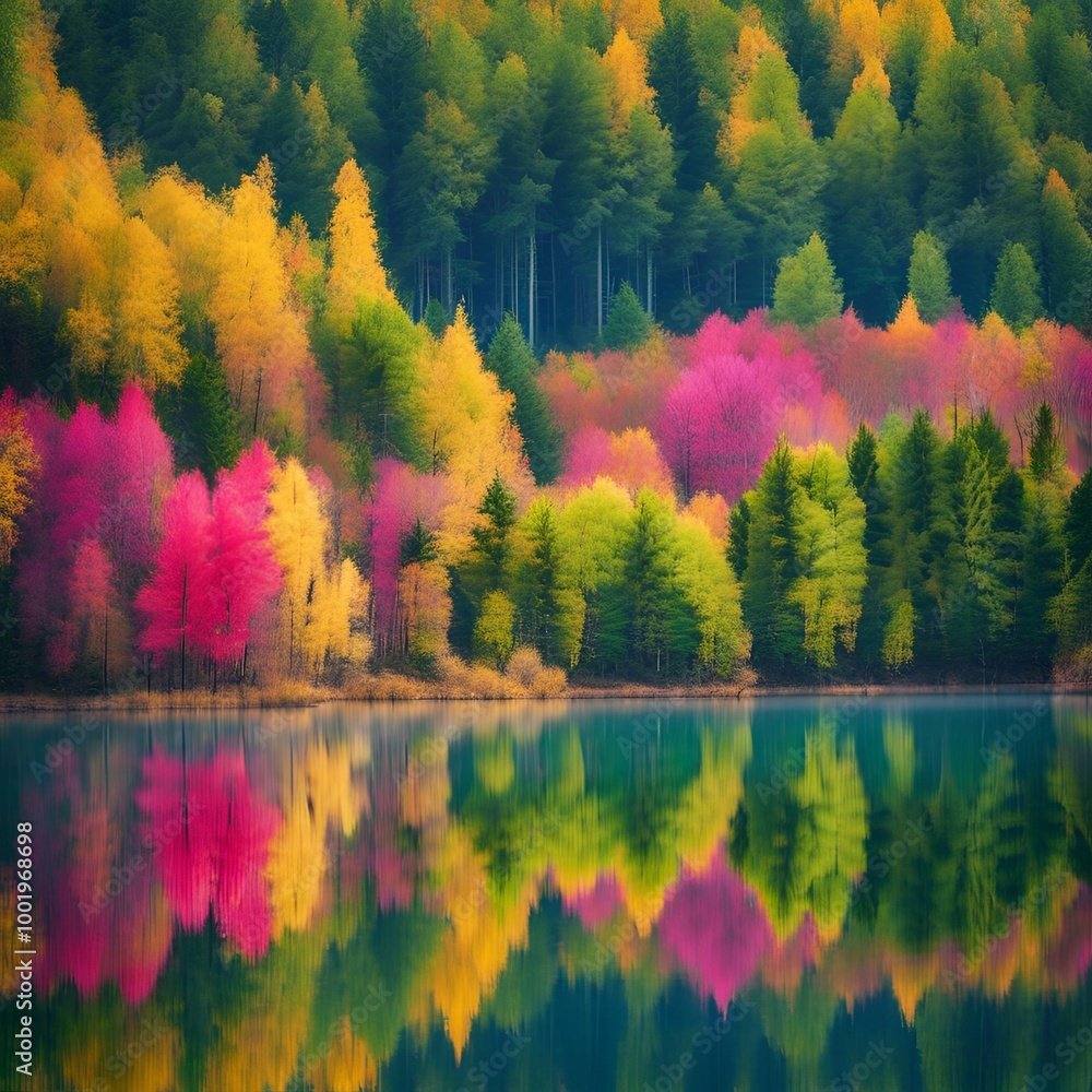 Wall mural charming love lake in the middle of a forest with natural lighting and bright colors in calm atmosph