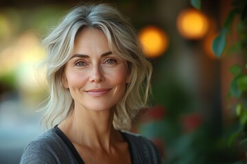 Obraz premium Vibrant Middle-Aged Woman Embracing Natural Beauty in Radiant Outdoor Setting Full of Life