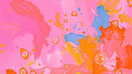 Vibrant pink and orange hues blend harmoniously in an abstract background, featuring a text input area and ample copy space, surrounded by delicate bubbles floating effortlessly.