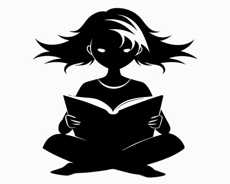 recommend clip art: girl reading a book,Girl With Book Reader silhouette vector illustration,Book Reader,Book icon