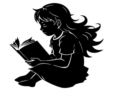 recommend clip art: girl reading a book,Girl With Book Reader silhouette vector illustration,Book Reader,Book icon