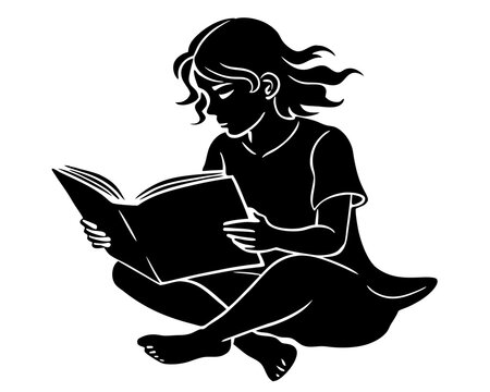 recommend clip art: girl reading a book,Girl With Book Reader silhouette vector illustration,Book Reader,Book icon