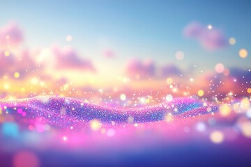 Fototapeta premium Whimsical Celestial Scene with Glowing Night Sky and Dreamy Cosmic Elements in a Fantasy Landscape