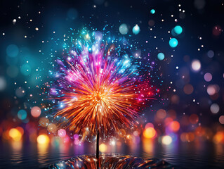 Happy New Year With Glitter And Fireworks