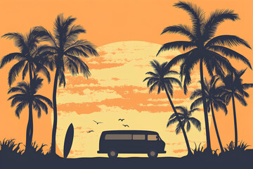 Palm Beach Van Surf Silhouette