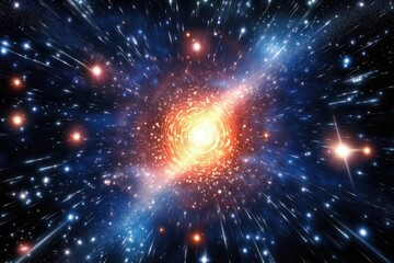 Obraz premium Primordial creation: universe begins with Big Bang, extraordinary moment of immense energy, igniting formation of everything in existence, from galaxies to fundamental forces that shape reality.