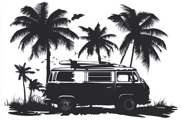 Palm Beach Van Surf Silhouette