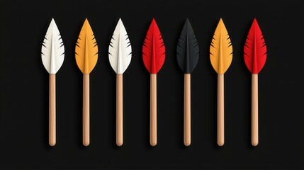 Colorful Arrow Feathers on Black Background   Design Element  Minimalist  Illustration  Ab