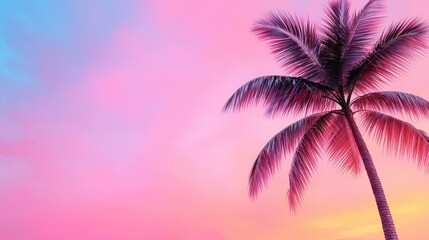 Obraz premium Pink Sunset Palm Tree Silhouette Tropical Vacation Background