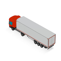 3D Isometric Cargo Truck Half Tone Vector Illustration Modern Red Cabine and White Semi-Trailer Van 4x2 Design for Logistics and Transport Presentation Social Media Video Promo Back Left
