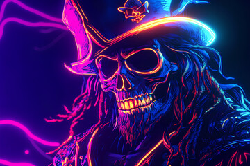 pirate character cartoon. neon dark background