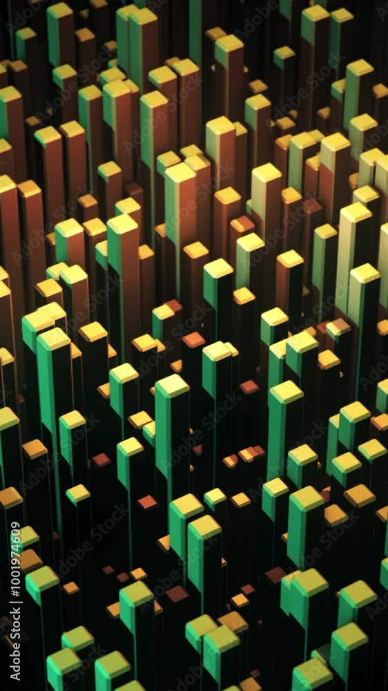 Poster multicolored 3d abstraction of moving geometric shapes. animation. abstract 3d render background mad
