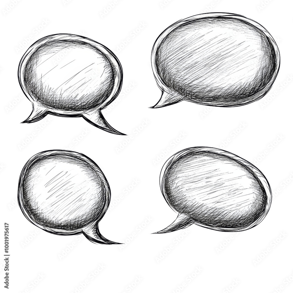 Aufkleber dynamic hand-sketched speech bubbles for creative brainstorming and messaging designs on white backg