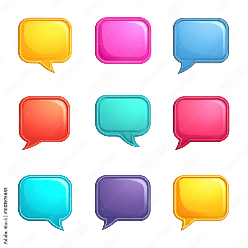 Poster colorful speech bubble collection with shadows and highlights for messaging and communication design