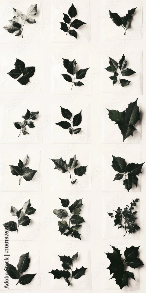 Aufkleber elegant overhead botanical flat lay featuring festive foliage on soft cream background