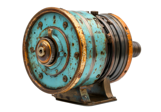 a blue and brown metal cylinder. 