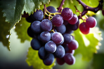Vivid close-up shot of a grape with water droplets