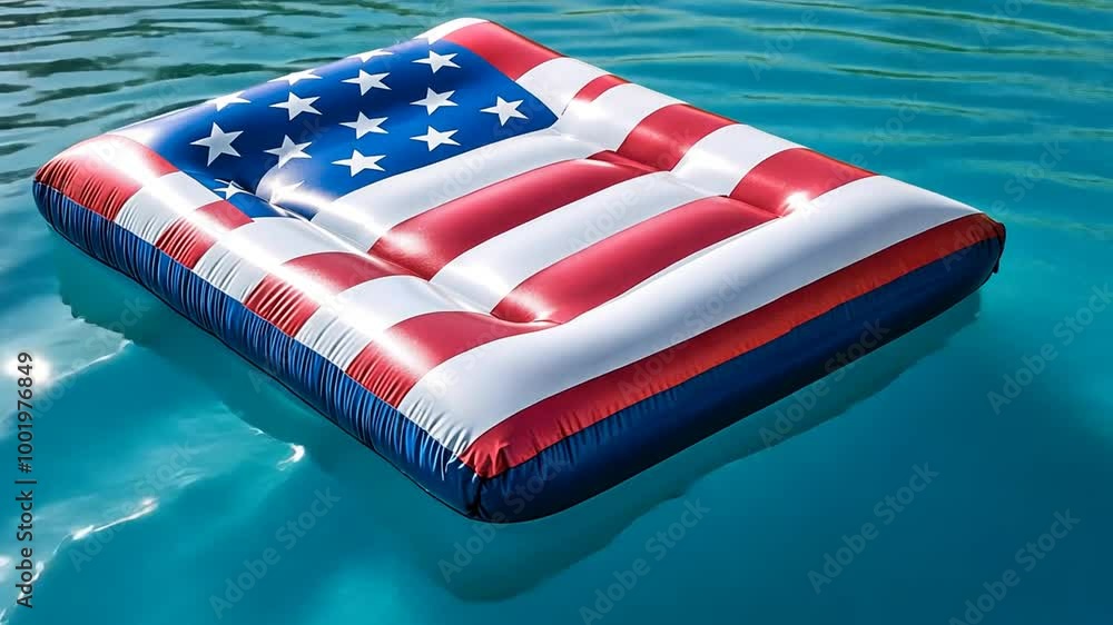 Poster inflatable american flag pool float in a calm summer pool generative ai