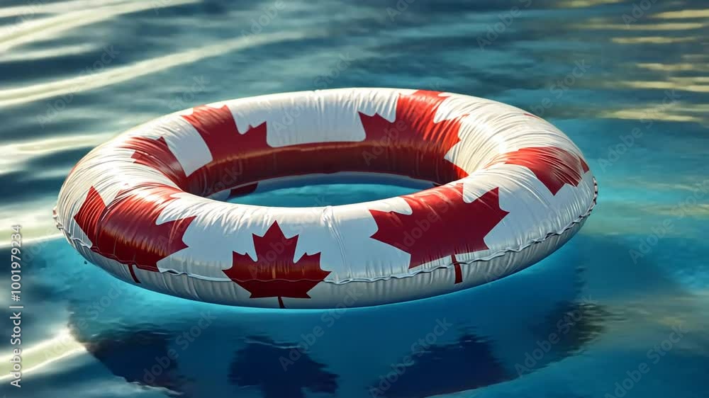 Poster inflatable pool float with canadian flags in a clear blue pool generative ai